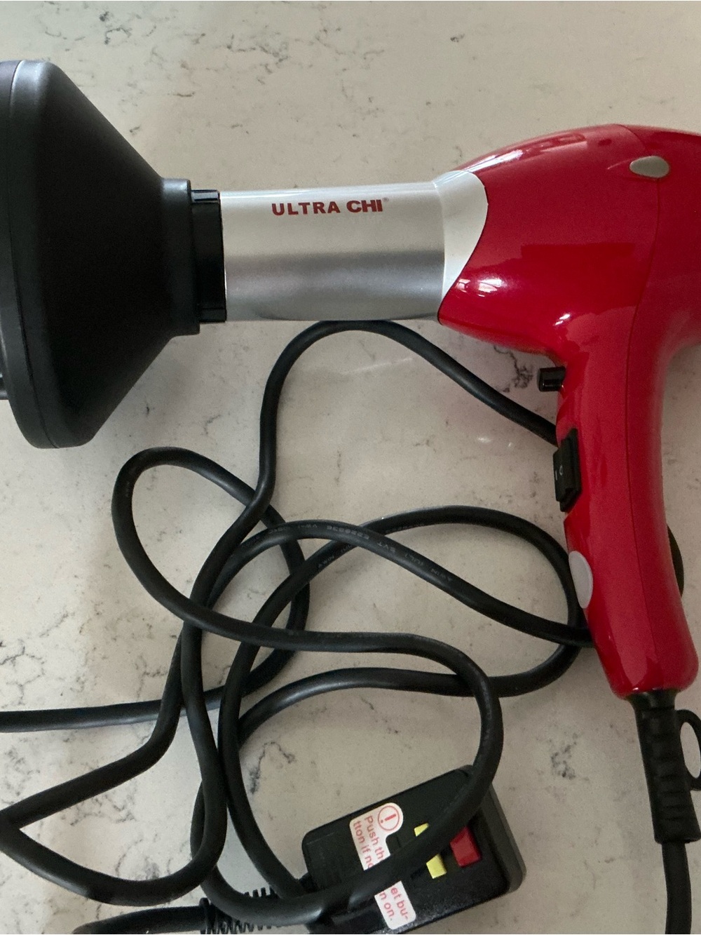 Ultra Chi Low EMF Red and Silver Hair Dryer With Attachment